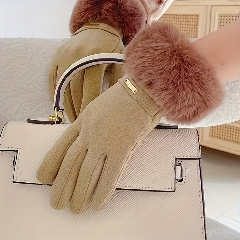 Plush Furry Cuff, Double-Layer Thick Insulation, Windproof & Warm, Ideal for Outdoor Activities & Cycling, Available in Pink/Purple/Blue/Gray
